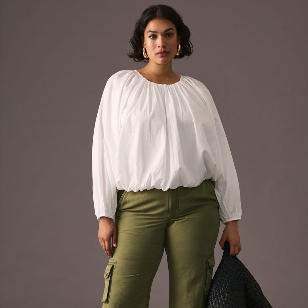 Anthropologie Maeve White Poplin Bubble Blouse Size X-Large